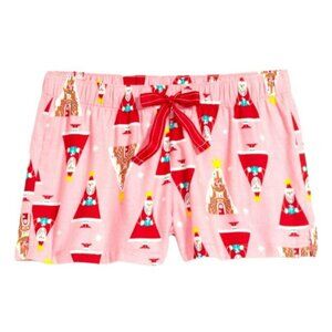 Flannel Shorts Pink Christmas Santa Sleep Lounge Pictures Woman's Large JJ1756